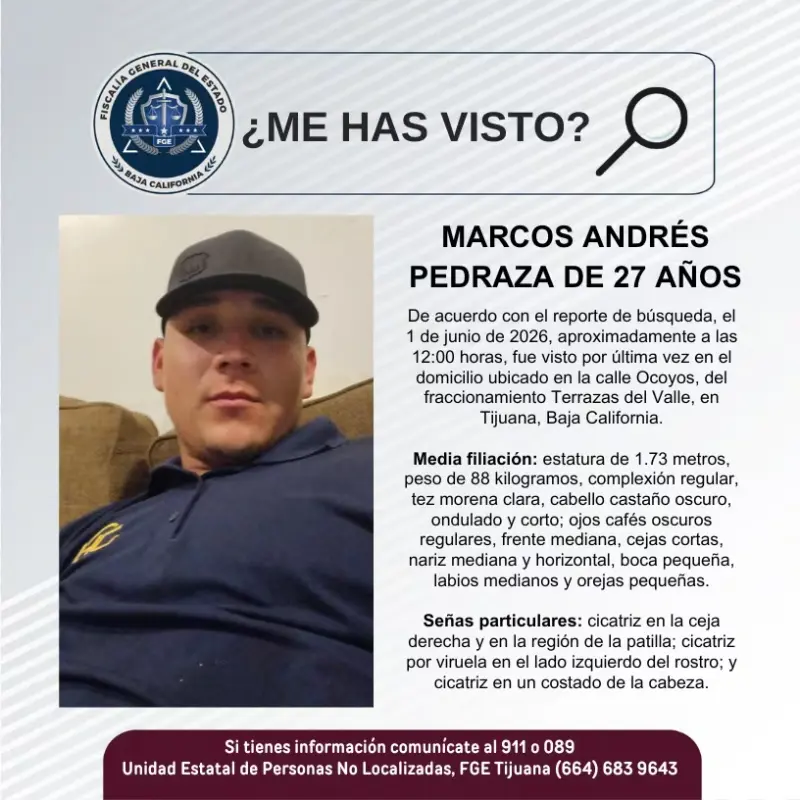 Se busca Marcos Andrés Pedraza de 27 años