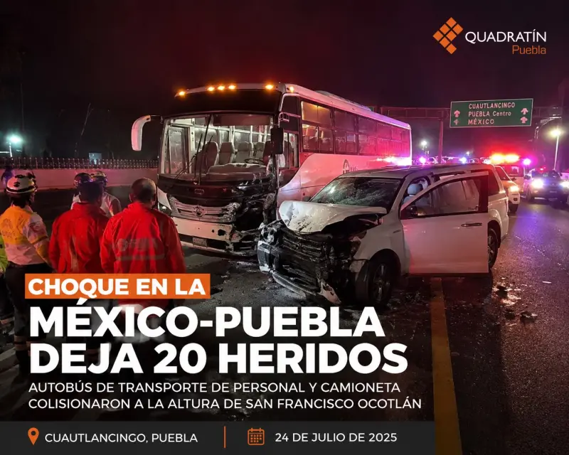 Deja choque 20 lesionados en la autopista México-Puebla