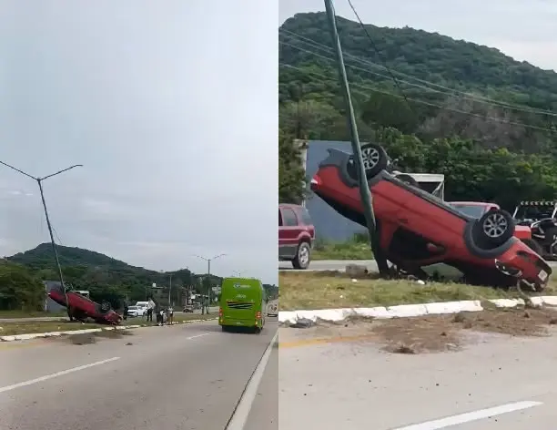 Vuelca camioneta sobre el bulevar hacia al aeropuerto de Zihuatanejo