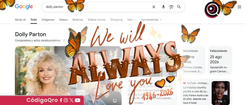 Google despide a Dolly Parton con mariposas