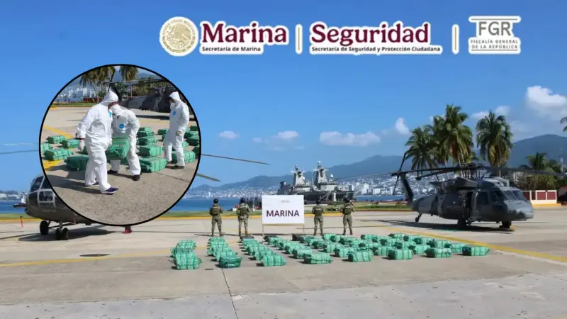 Una embarcación con 1.9 toneladas de cocaína fue interceptada por Marina frente a Guerrero después de ser detectada desde el aire, en un operativo que terminó con dos personas detenidas