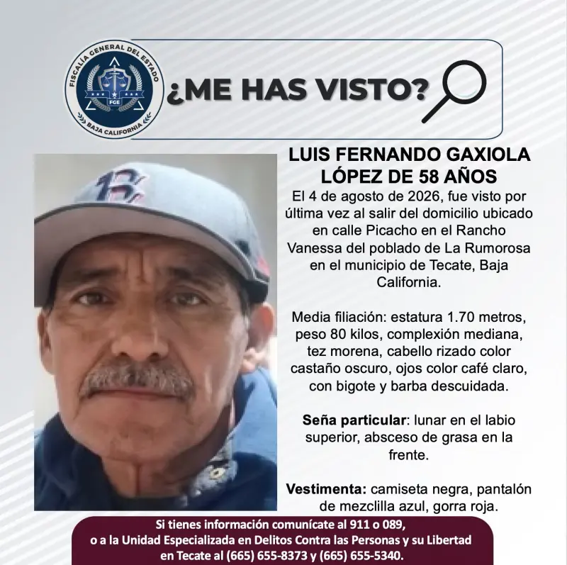 Se busca Luis Fernando Gaxiola López de 58 años