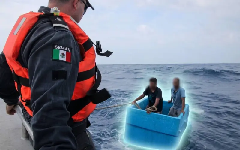 Pescadores sobreviven en una hielera en el Océano Pacífico tras naufragar 5 días los rescata la Armada Mexicana