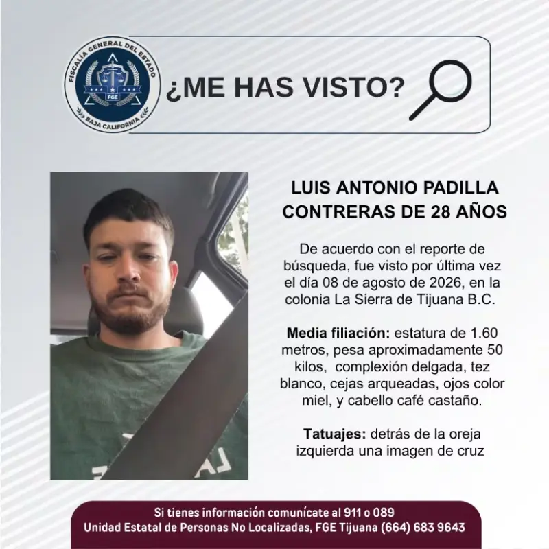 Se busca Luis Antonio Padilla Contreras de 28 años