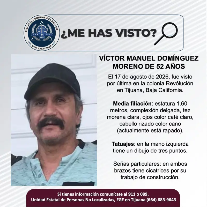Se busca Víctor Manuel Domínguez Moreno de 52 años