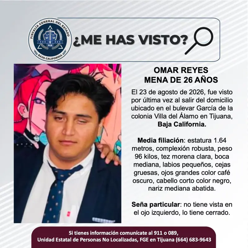 Se busca Omar Reyes Mena de 26 años