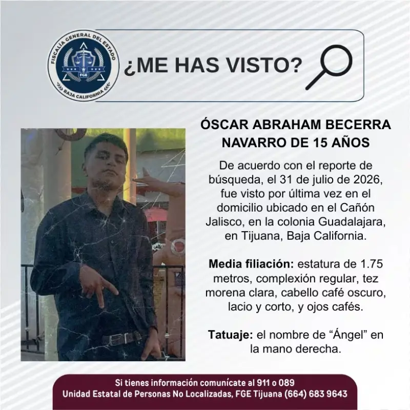 Se busca Óscar Abraham Becerra Navarro de 15 años