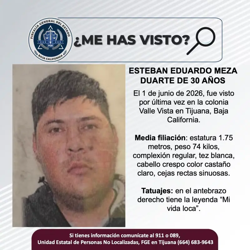 Se busca Esteban Eduardo Meza Duarte de 30 años
