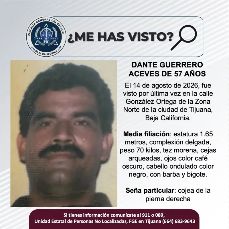 Se busca Dante Guerrero Aceves de 57 años