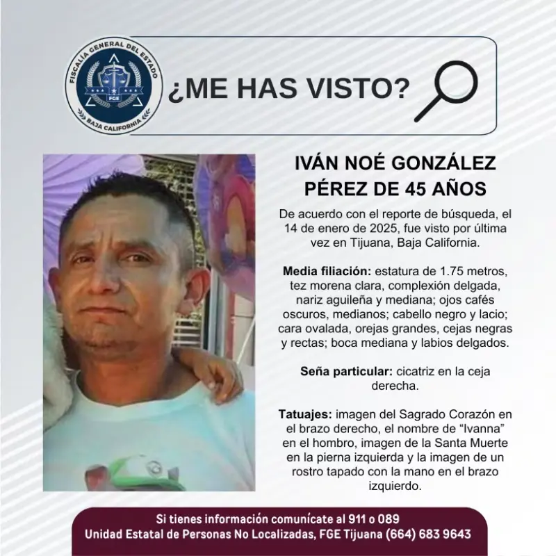 Se busca a Iván Noé González Pérez de 45 años