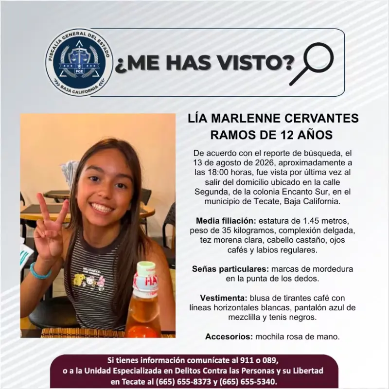 Se busca Lía Marlenne Cervantes Ramos de 12 años de edad
