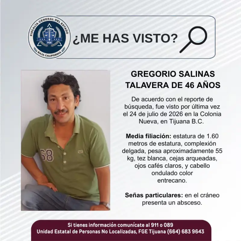 Se busca Gregorio Salinas Talavera de 46 años