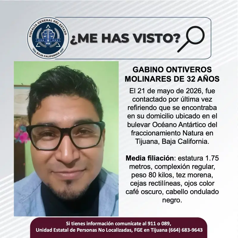 Se busca Gabino Ontiveros Molinares de 32 años