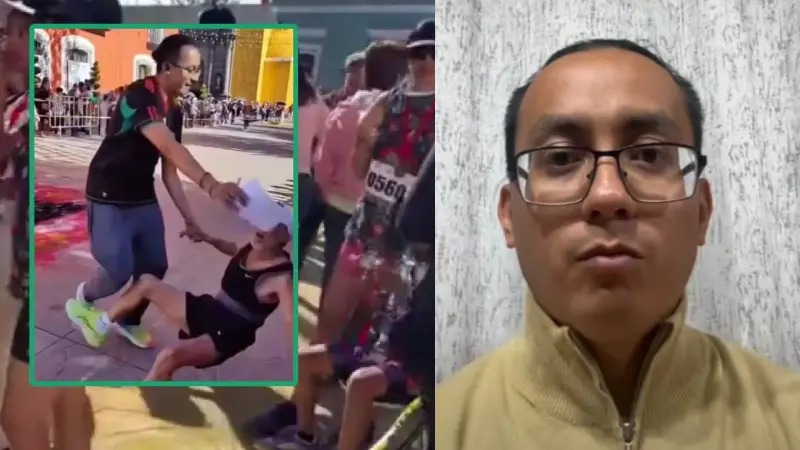 Don José decidió corre en una carrera deportiva en Huamantla,Tlaxcala, pero un hombre identificado como parte del staff lo derribó luego que participara sin número; la empresa se pronunció e investigará lo ocurrido, mientras que el corredor resultó una le