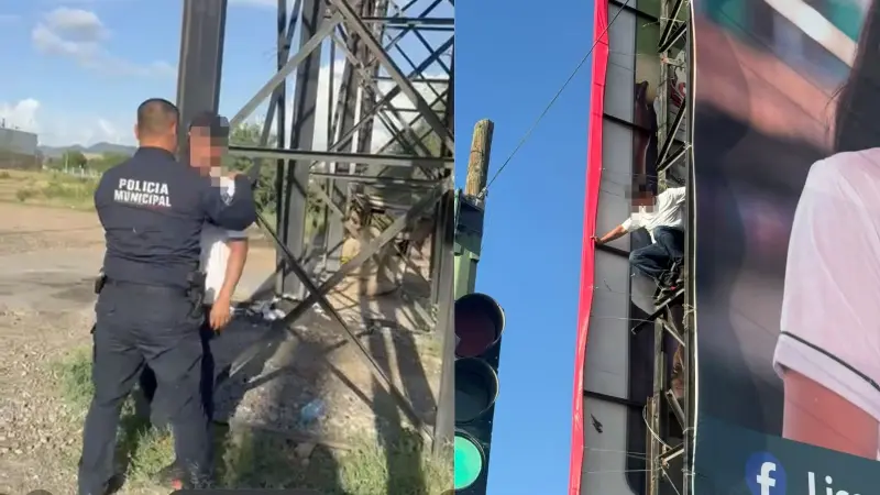 Policías de Hermosillo auxilian a hombre en crisis y logran que baje de una estructura de 10 metros en el fraccionamiento San Francisco