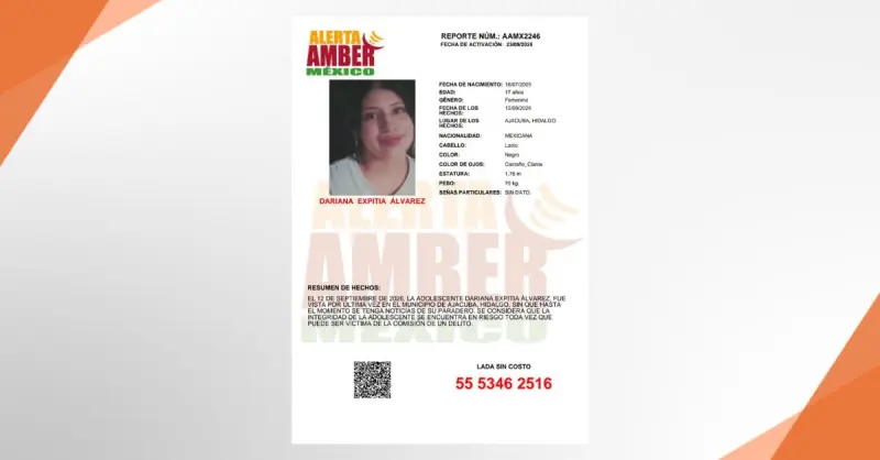 Activan Alerta Amber en NL para localizar a adolescente de 17 años en Hidalgo