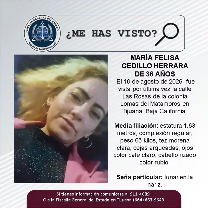 Se busca a María Felisa Cedillo Herrara de 36 años