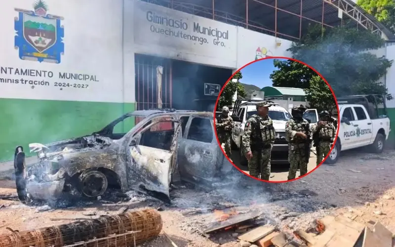 Retienen y desarman a 29 militares y policías en Guerrero durante bloqueos en Quechultenango e incendian una patrulla de la Guardia Nacional