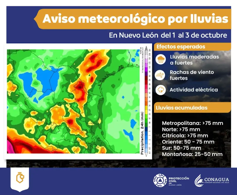 Frente Frío 1 comienza a generar lluvias en Nuevo León