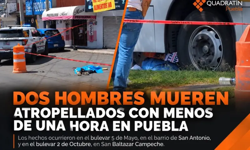 Atropellan y matan camiones a 2 hombres en Puebla