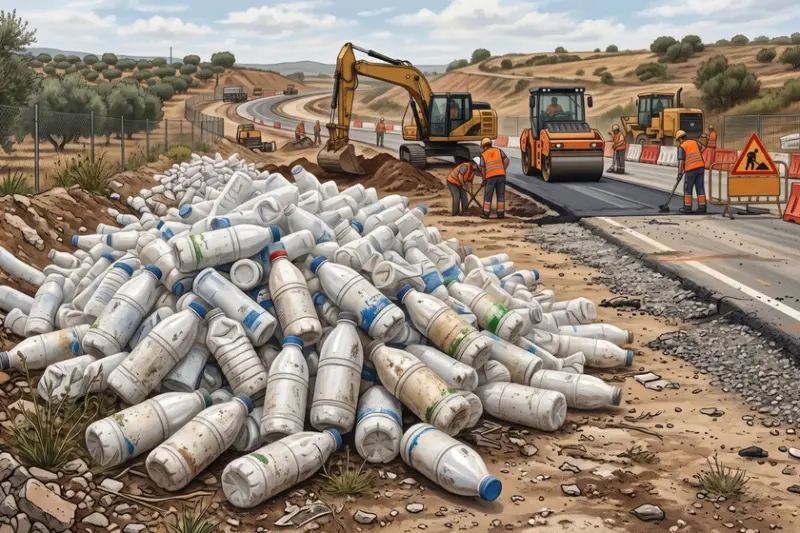 En 2021, China usó 6,000 botellas de leche y las convirtió en material para construir su primera carretera de plástico