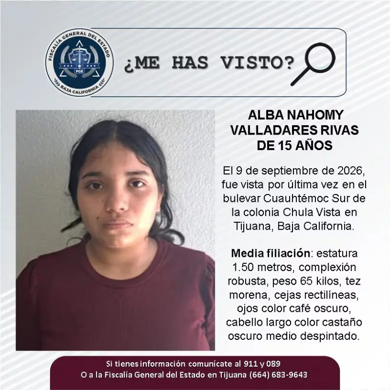 Se busca a Alba Nahomy Valladares Rivas de 15 años