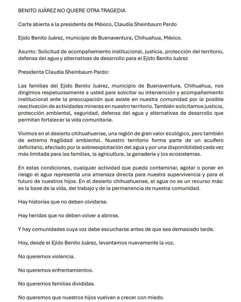 Ejidatarios de Benito Juárez piden cancelar concesiones mineras: “No queremos otra tragedia”