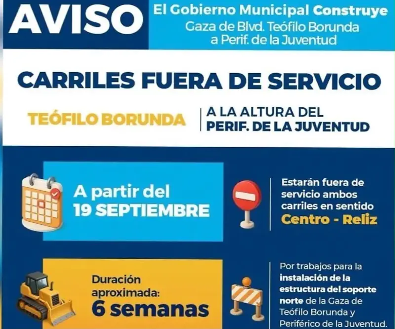 Cerrarán carriles de la Teófilo Borunda durante seis semanas