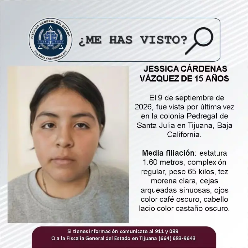Se busca a Jessica Cárdenas Vázquez de 15 años