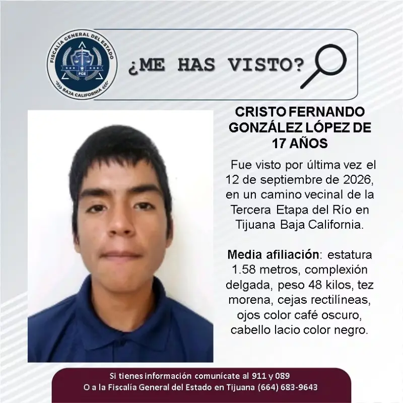 Se busca a Cristo Fernando González López de 17 años