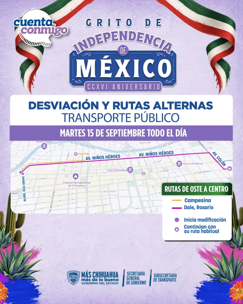 Cambiarán rutas de transporte por Grito de Independencia