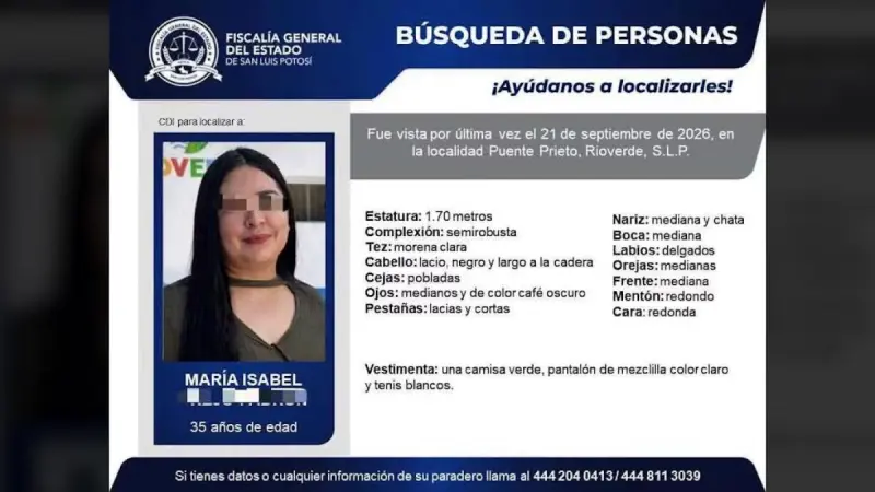 Hallan muerta a María Isabel, mujer desaparecida en San Luis Potosí