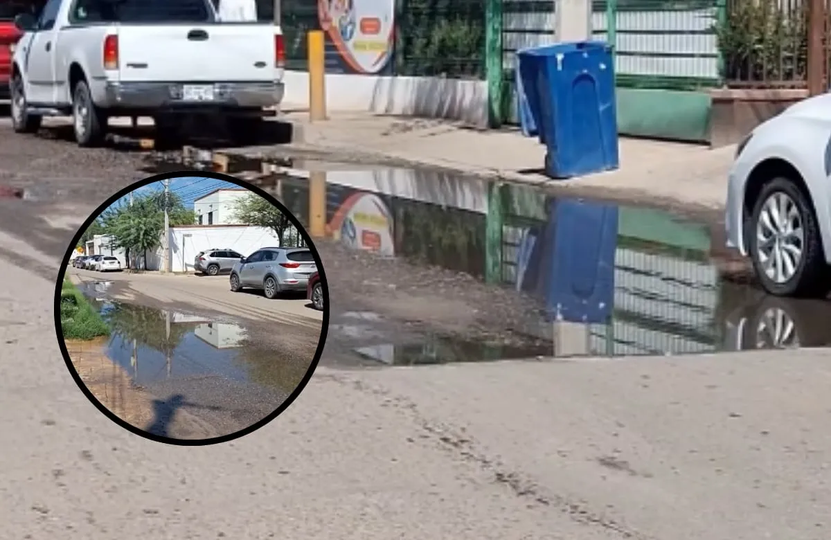 Fuga de drenaje frente a un kínder en la colonia Quinta Emilia provoca malos olores y zancudos desde hace más de una semana
