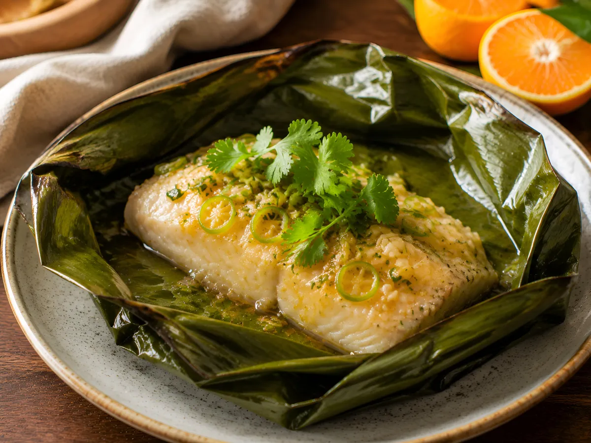 Corvina estilo vietnamita con mandarina y hierba limón