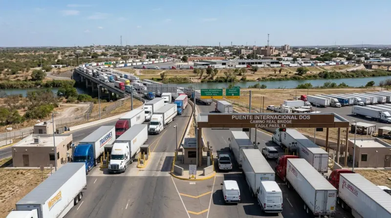 Se desploma más de 50% el tráfico comercial por el Puente Dos de Eagle Pass