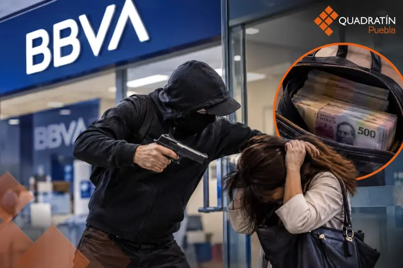 Golpean a mujer por resistirse a asalto dentro de banco en San Pedro Cholula