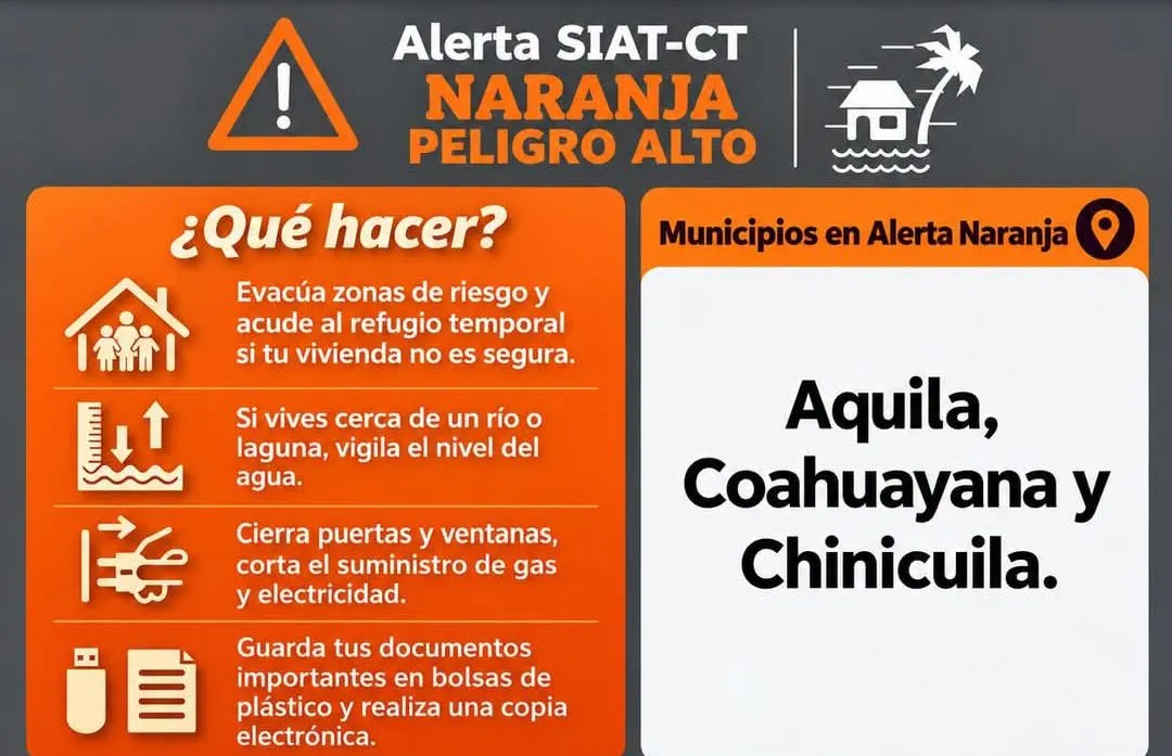 Emiten alerta naranja por Trudy en Aquila, Coahuayana y Chinicuila