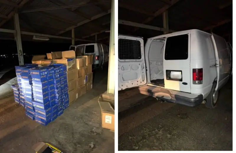 Patrulla Fronteriza intercepta camioneta con 558 pares de tenis robados del tren