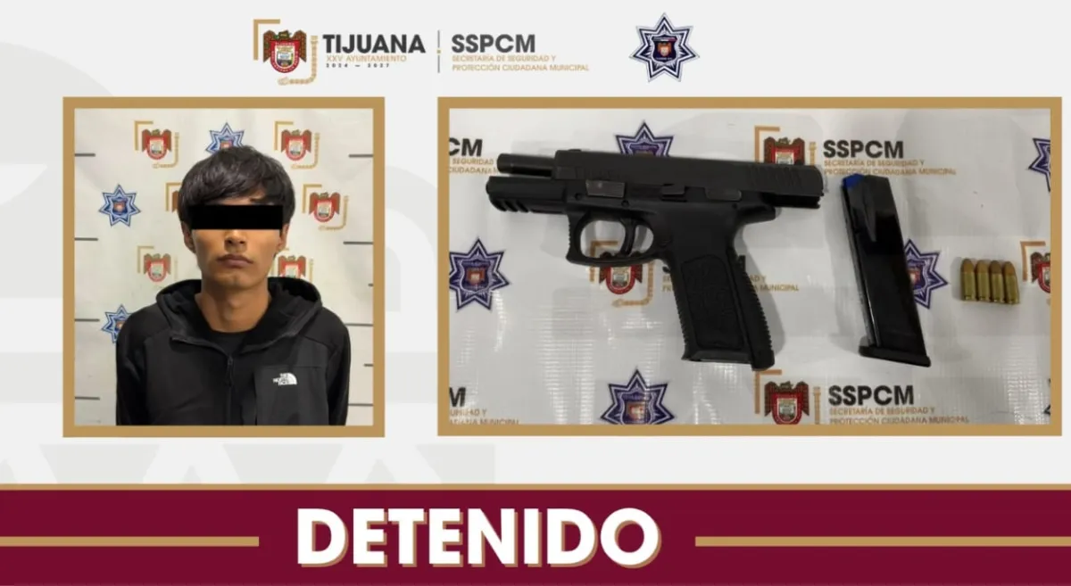 Detienen a joven de 18 años con pistola calibre 9 milímetros en Tijuana