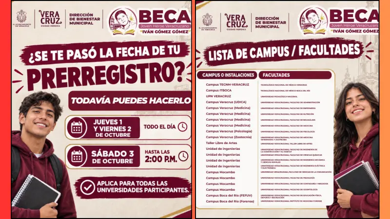 Se extiende prerregistro para Beca en la ciudad de Veracruz