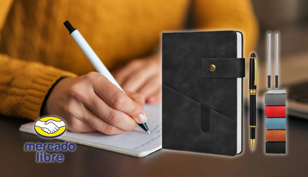 Un cuaderno de piel vegana formato A5 con bolígrafo metálico baja a 117 pesos tras un descuento del 57 por ciento en Mercado Libre