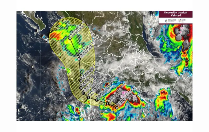 Se forma Depresión Tropical 20-E en el Pacífico mexicano; podría estar cerca de Sinaloa