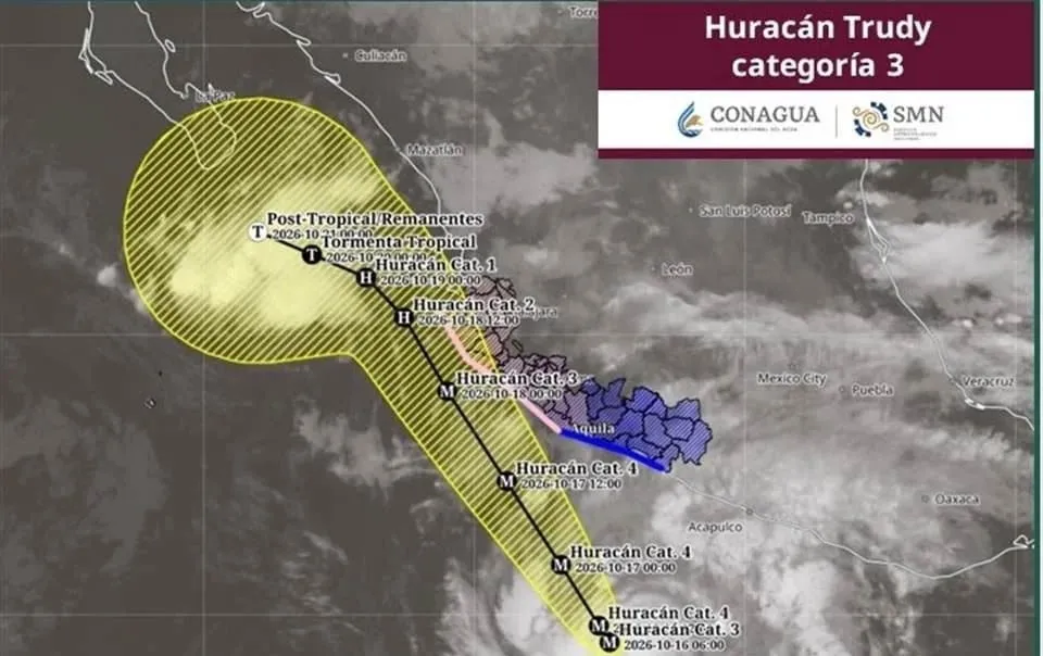 Se intensifica huracán 'Trudy' a categoría 3