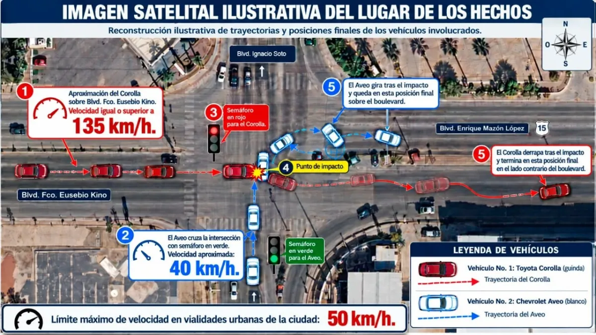 La FGJES atribuye al conductor de un Toyota Corolla la responsabilidad del choque en Hermosillo que mató a cuatro personas, tras determinar que conducía alcoholizado a más del doble del límite de velocidad