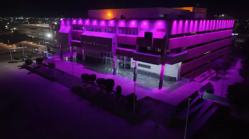 Edificio de Gobierno de Baja California se ilumina de rosa por el cáncer de mama