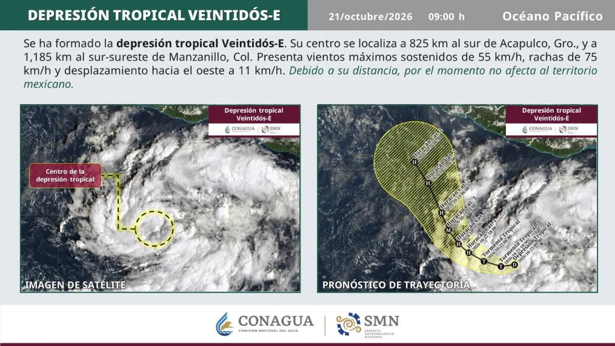 En próximas horas Depresión Veintidos-E se convertirá en Tormenta Tropical Vance