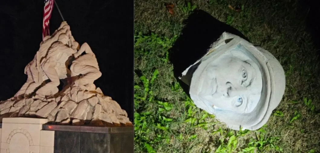 Decapitan estatua de un soldado del monumento de Iwo Jima en Virginia; detienen a latino sospechoso con un mazo