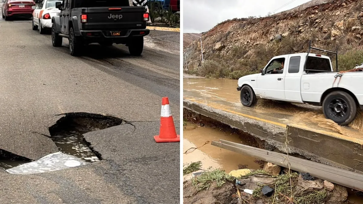 Socavón en la colonia Presidentes e inundaciones en distintos puntos dejan las vialidades afectadas por las lluvias de ‘Rachel’ en Tijuana