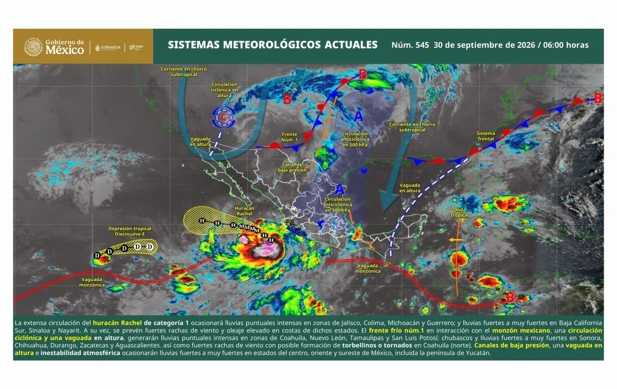 ‘Rachel’ se intensifica a huracán frente a Jalisco y Michoacán; dejará lluvias intensas en 17 entidades