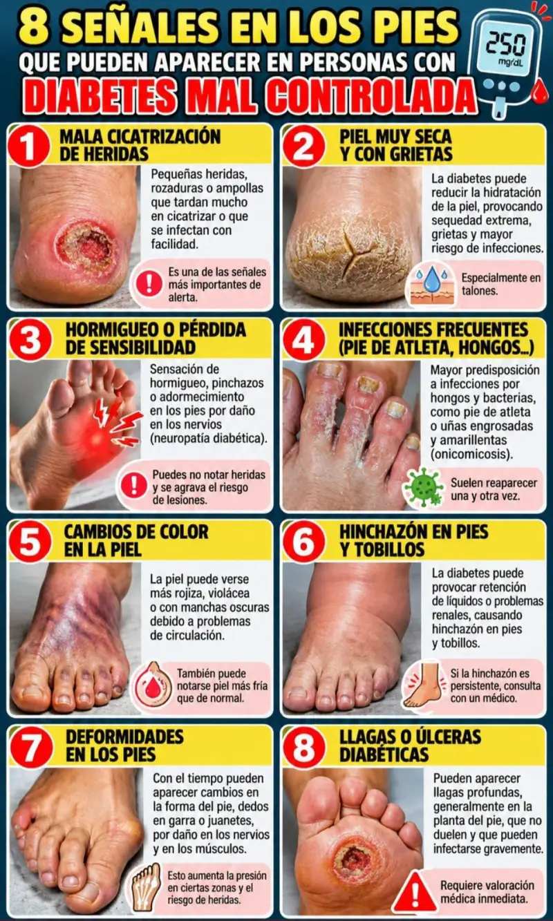 Ocho señales en los pies que pueden alertar sobre complicaciones de la diabetes